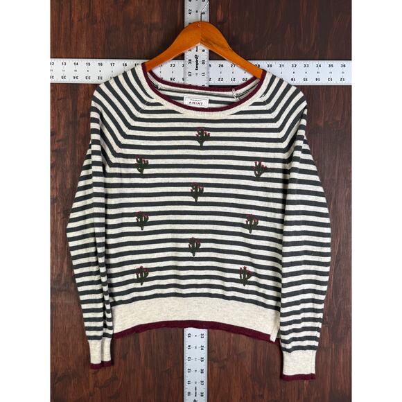 Ariat Fonda Sweater Striped Cactus Embroidered Western Southwestern Womens Small - Picture 2 of 5